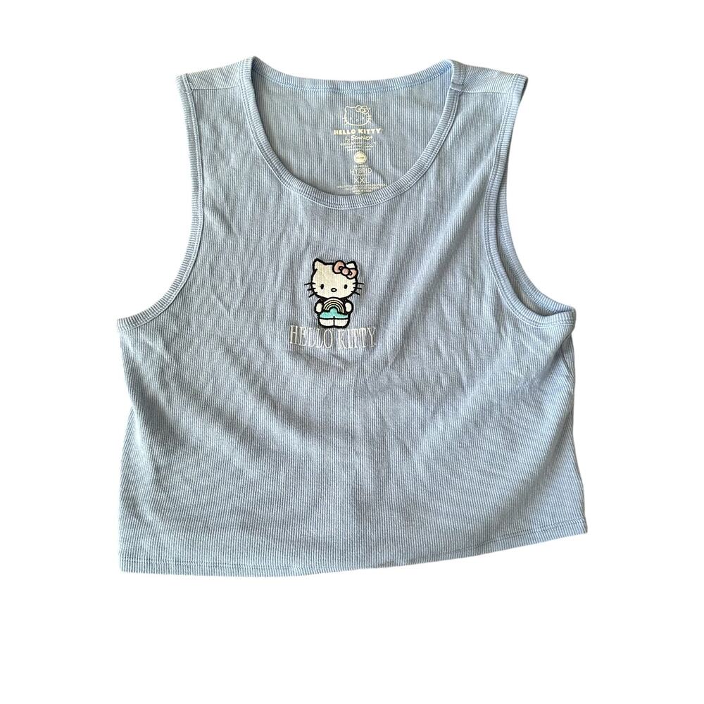Hello Kitty Tank Top Baby Blue Ribbed Crop Plus Size XXL